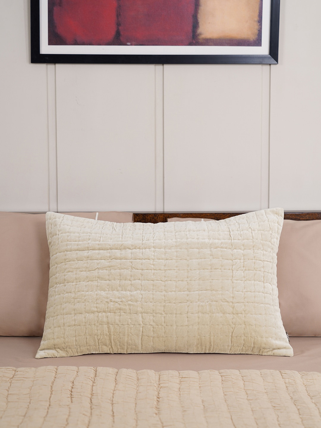 

Pure Home and Living Beige Self Design Superfine Velvet Pillow Cover