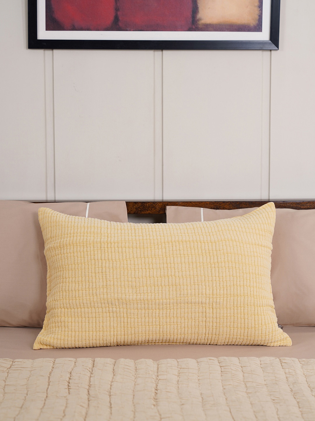 

Pure Home and Living Beige Woven-Design Jacquard Pillow Cover