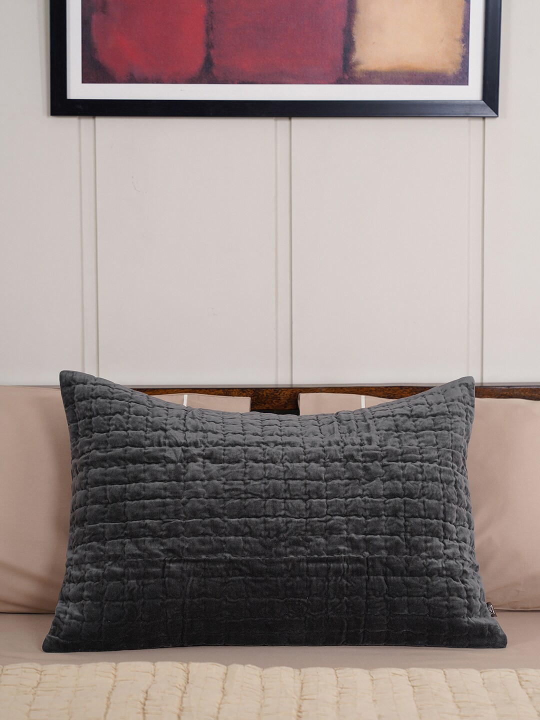 

Pure Home and Living Charcoal Grey Self-Design Superfine Velvet Pillow Cover