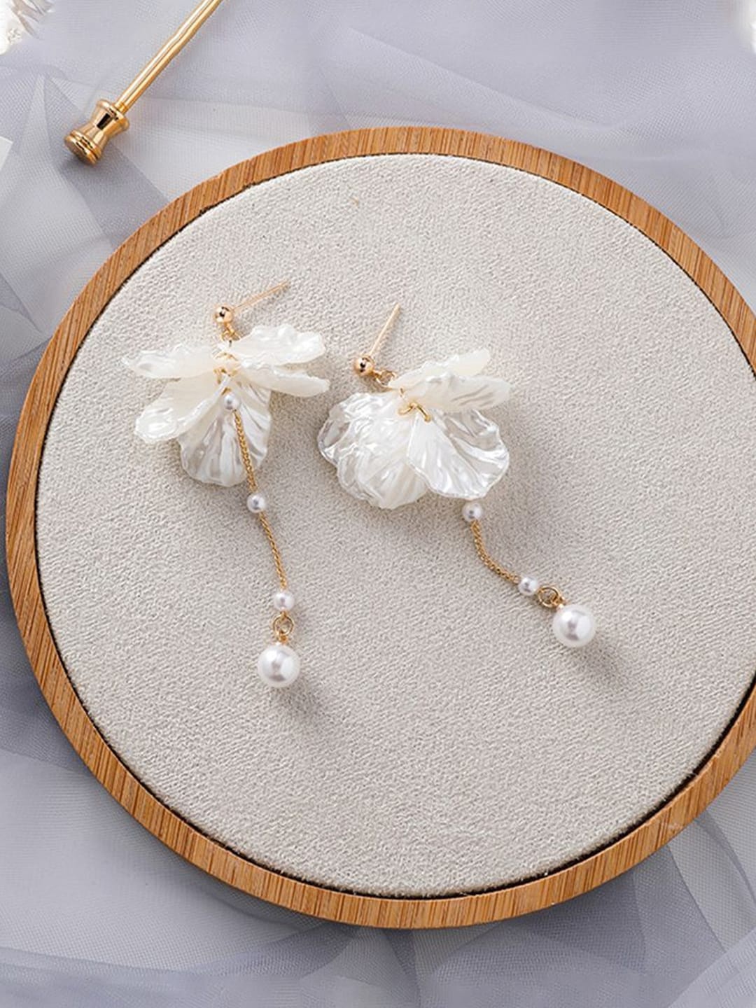 

Yellow Chimes Gold Plated Pearl Studded Contemporary Drop Earrings, White