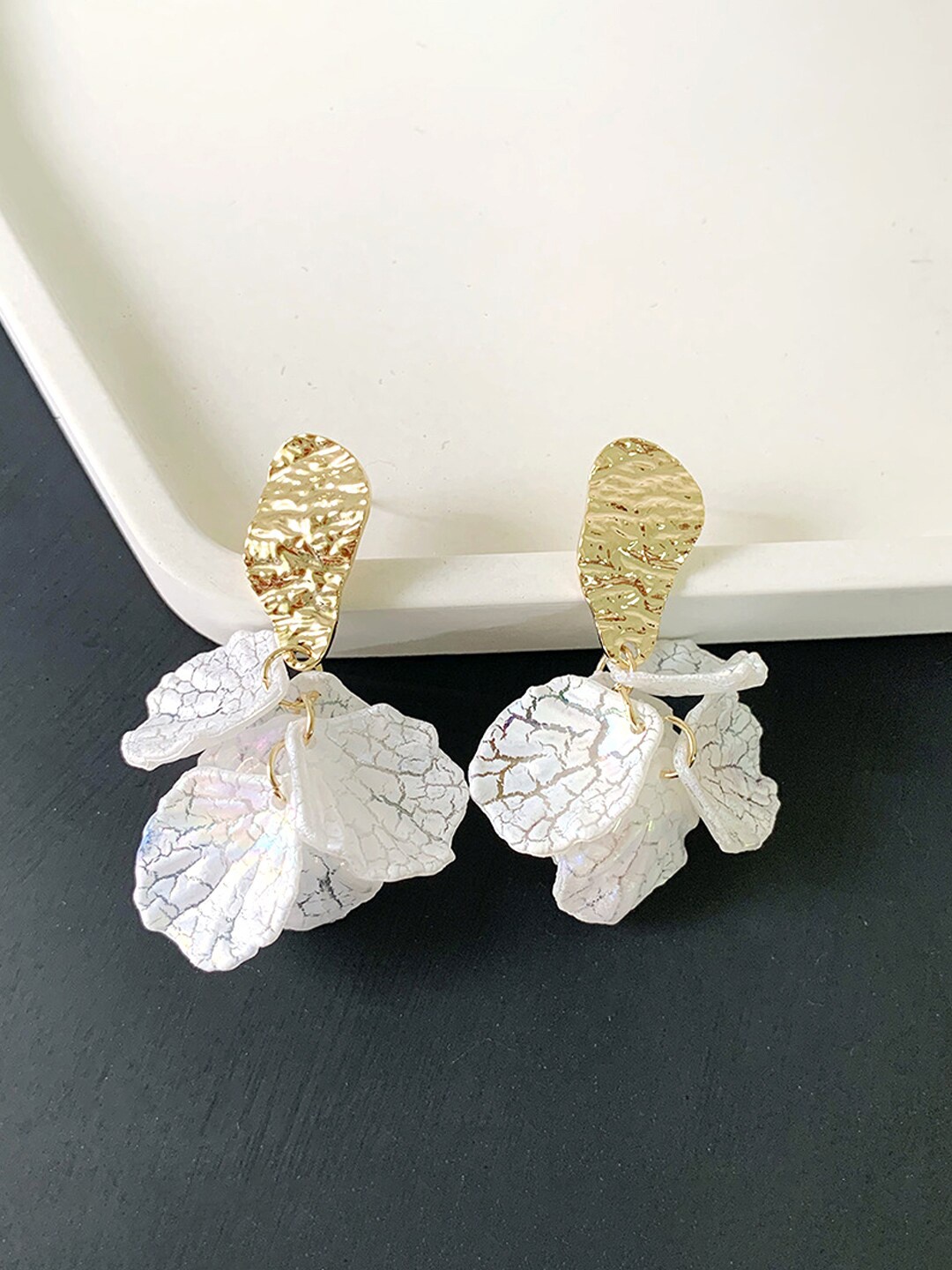 Yellow Chimes Contemporary Drop Earrings, White