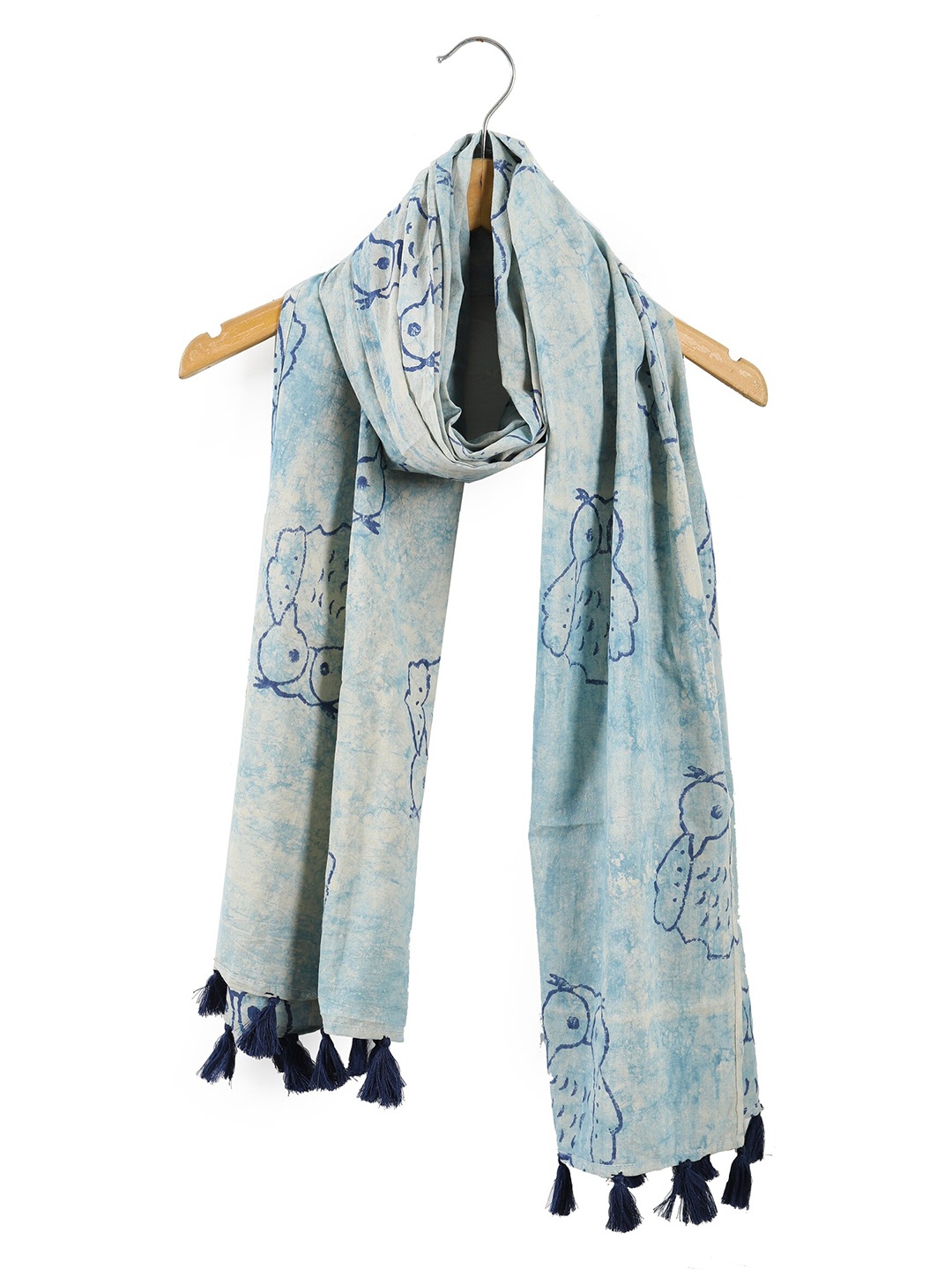 

HANDICRAFT PALACE Women Owl Printed Cotton Tasseled Scarf, Grey