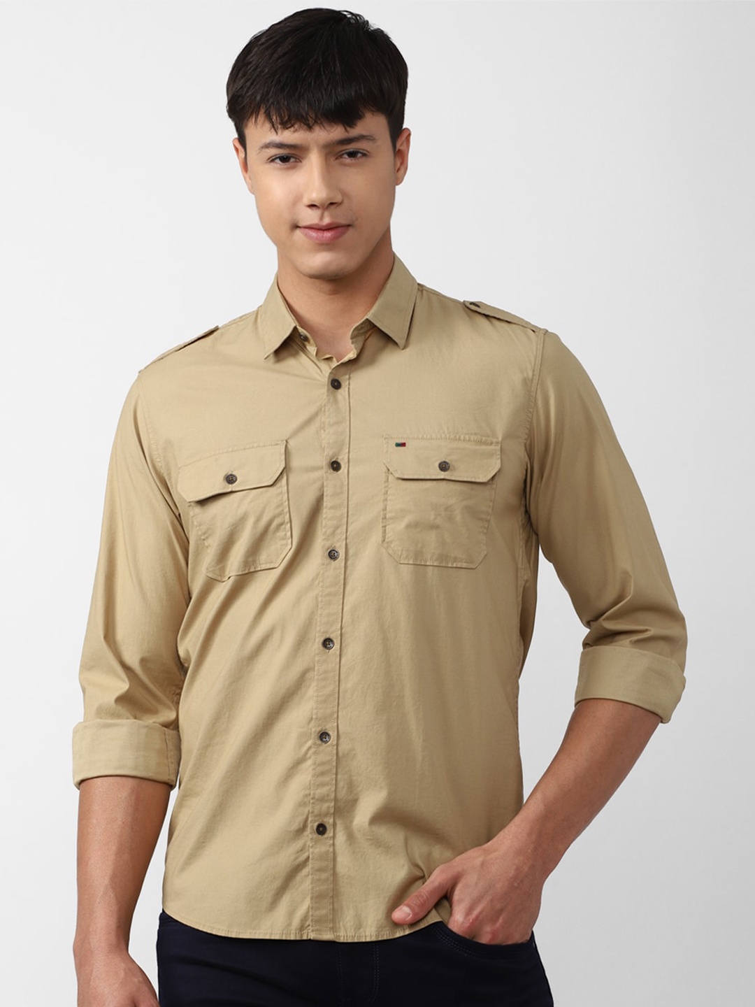 

Peter England Casuals Men Slim Fit Casual Shirt, Beige