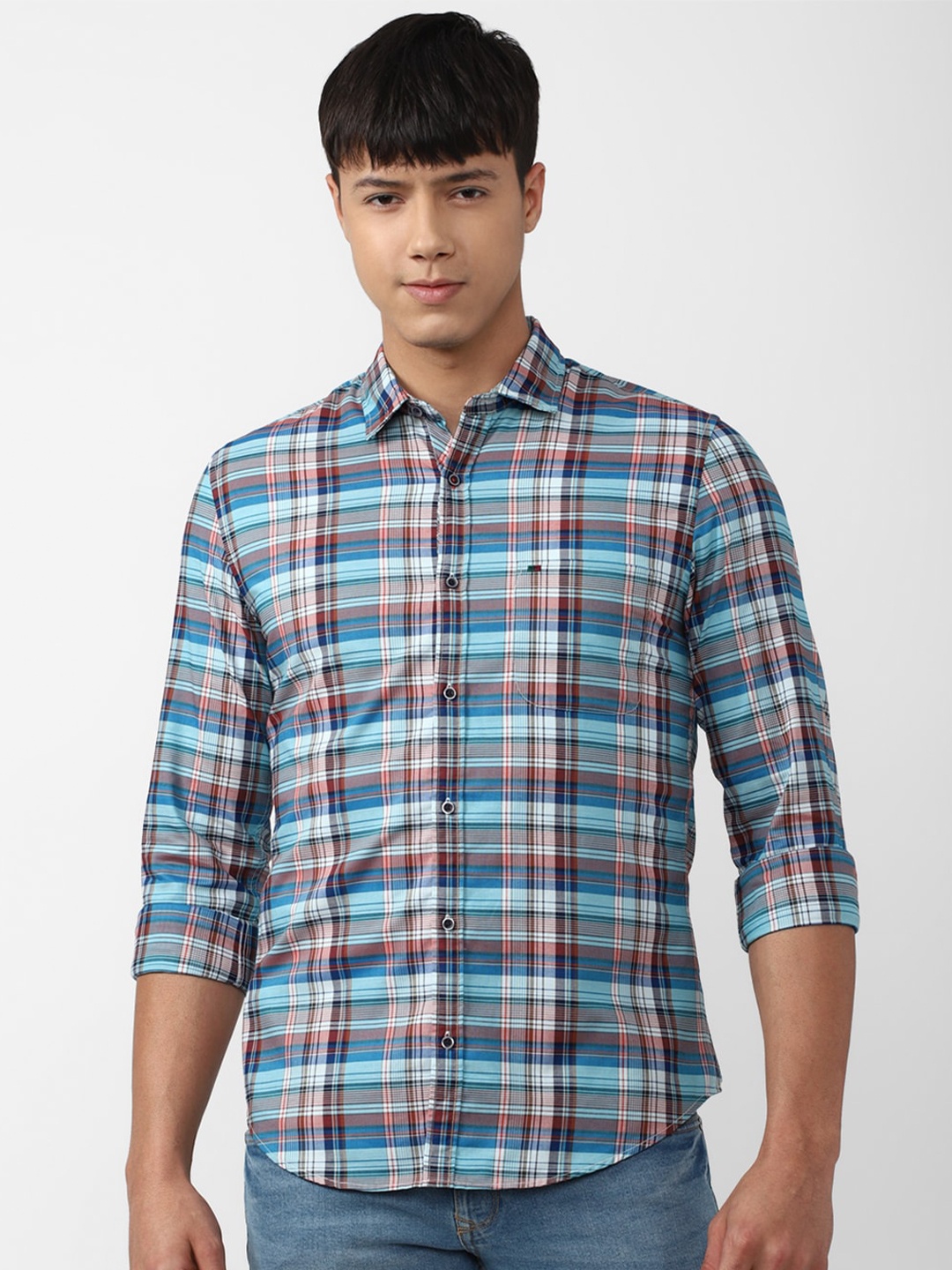 

Peter England Casuals Men Slim Fit Tartan Checked Casual Shirt, Blue
