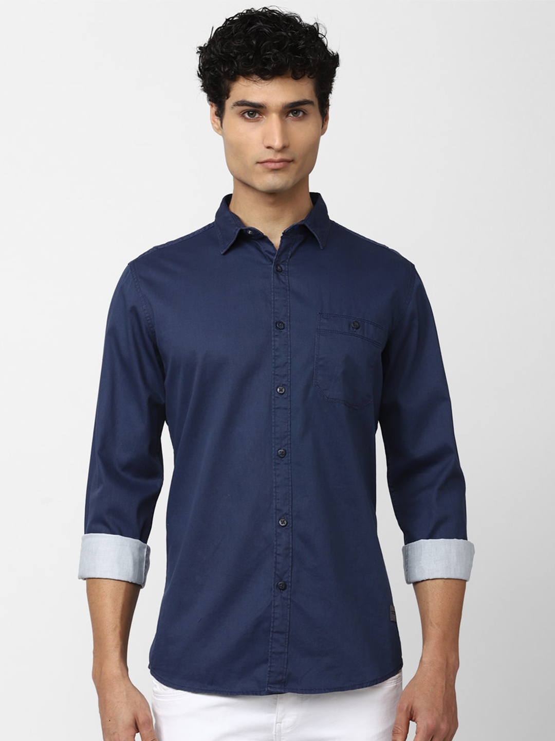 

VAN HEUSEN DENIM LABS Men Slim Fit Pure Cotton Casual Shirt, Navy blue