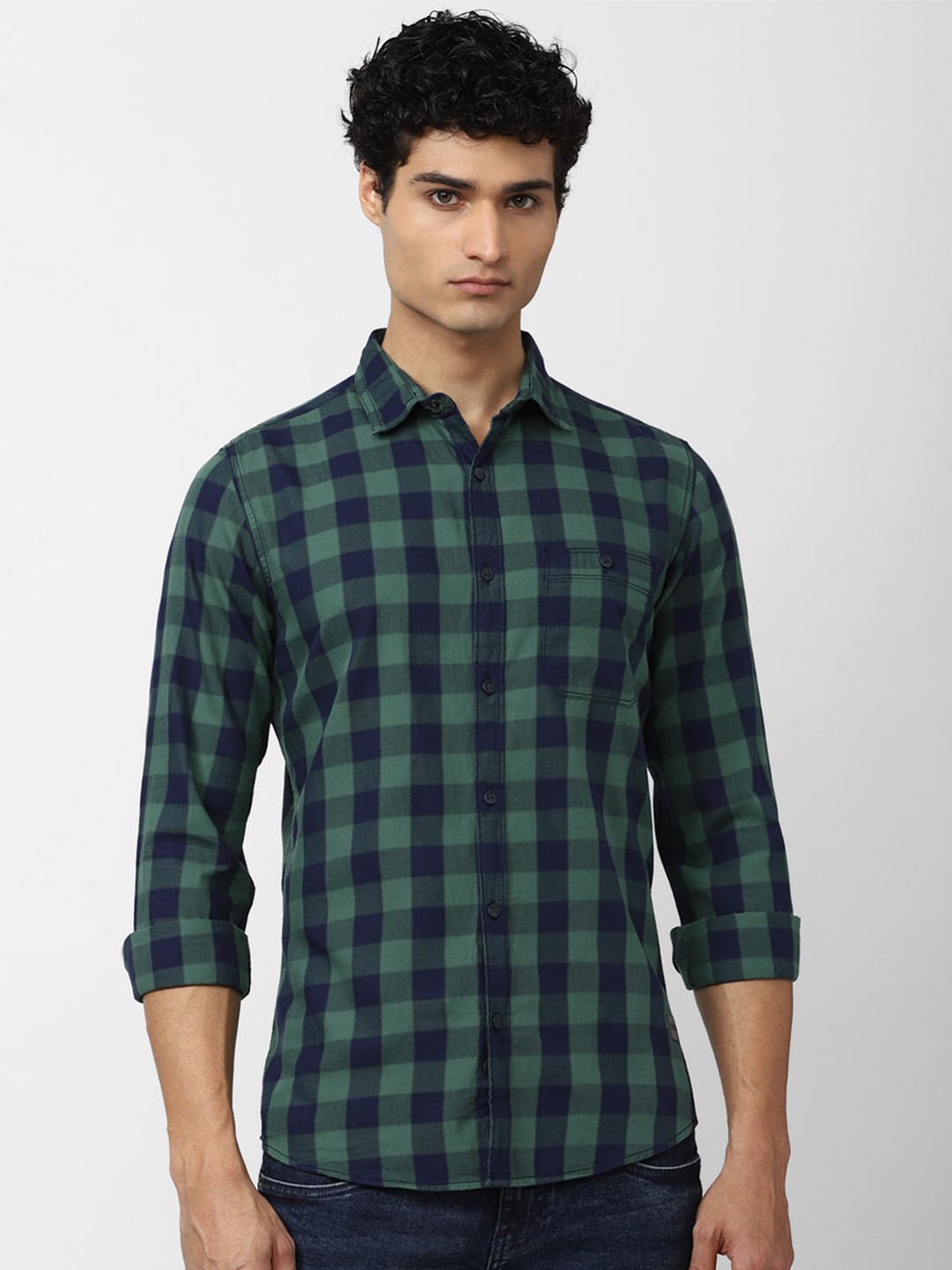 

VAN HEUSEN DENIM LABS Men Buffalo Checked Cotton Casual Shirt, Green