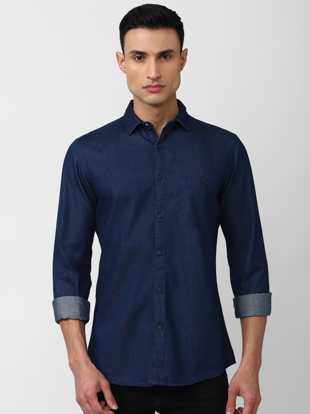 

VAN HEUSEN DENIM LABS Men Slim Fit Cotton Casual Shirt, Navy blue