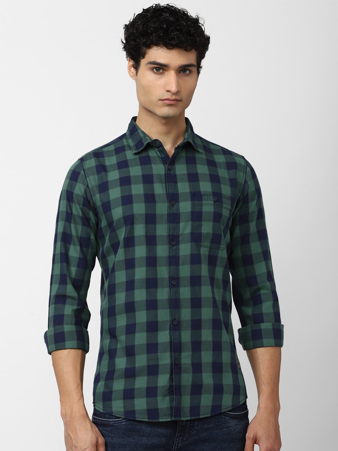 

VAN HEUSEN DENIM LABS Men Slim Fit Buffalo Checked Cotton Casual Shirt, Green