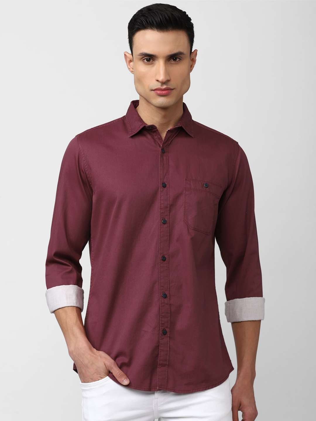 

VAN HEUSEN DENIM LABS Men Slim Fit Pure Cotton Casual Shirt, Maroon