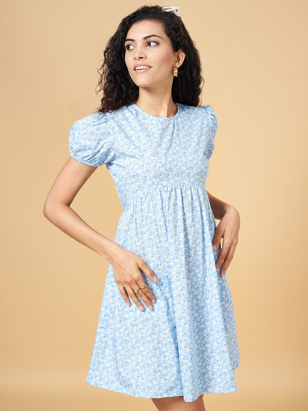 

YU by Pantaloons Floral Printed A-Line Dress, Blue