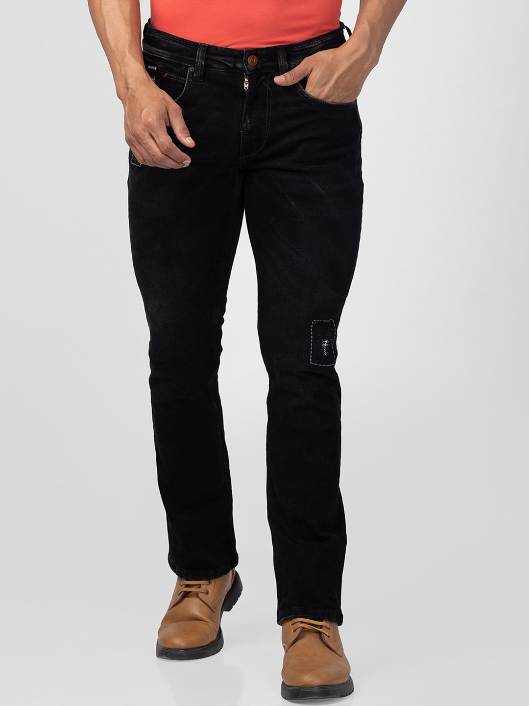 

SPYKAR Men Mildly Distressed Mid-Rise Cotton Jeans, Black