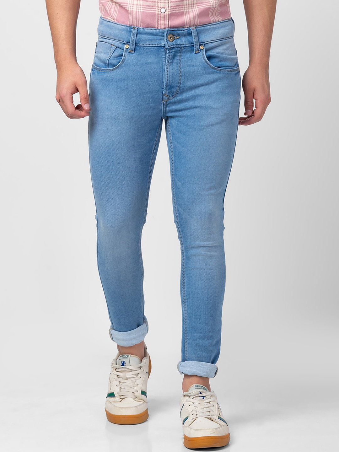 

SPYKAR Men Super Skinny Fit Low-Rise Light Fade Cotton Jeans, Blue