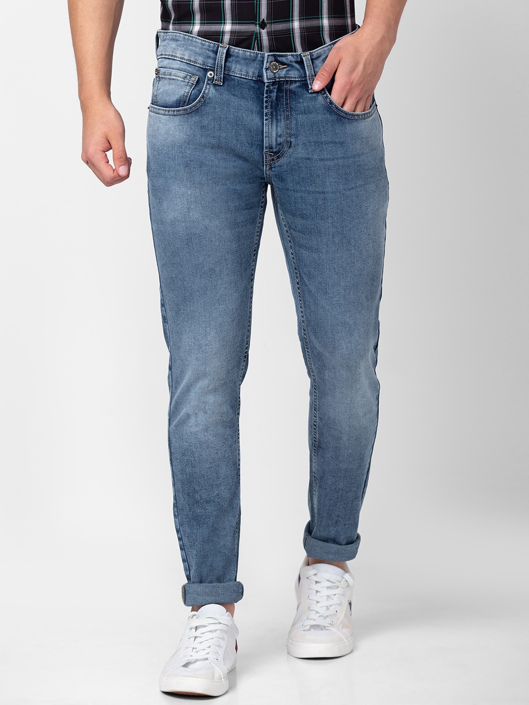 

SPYKAR Men Skinny Fit Low-Rise Heavy Fade Cotton Jeans, Blue