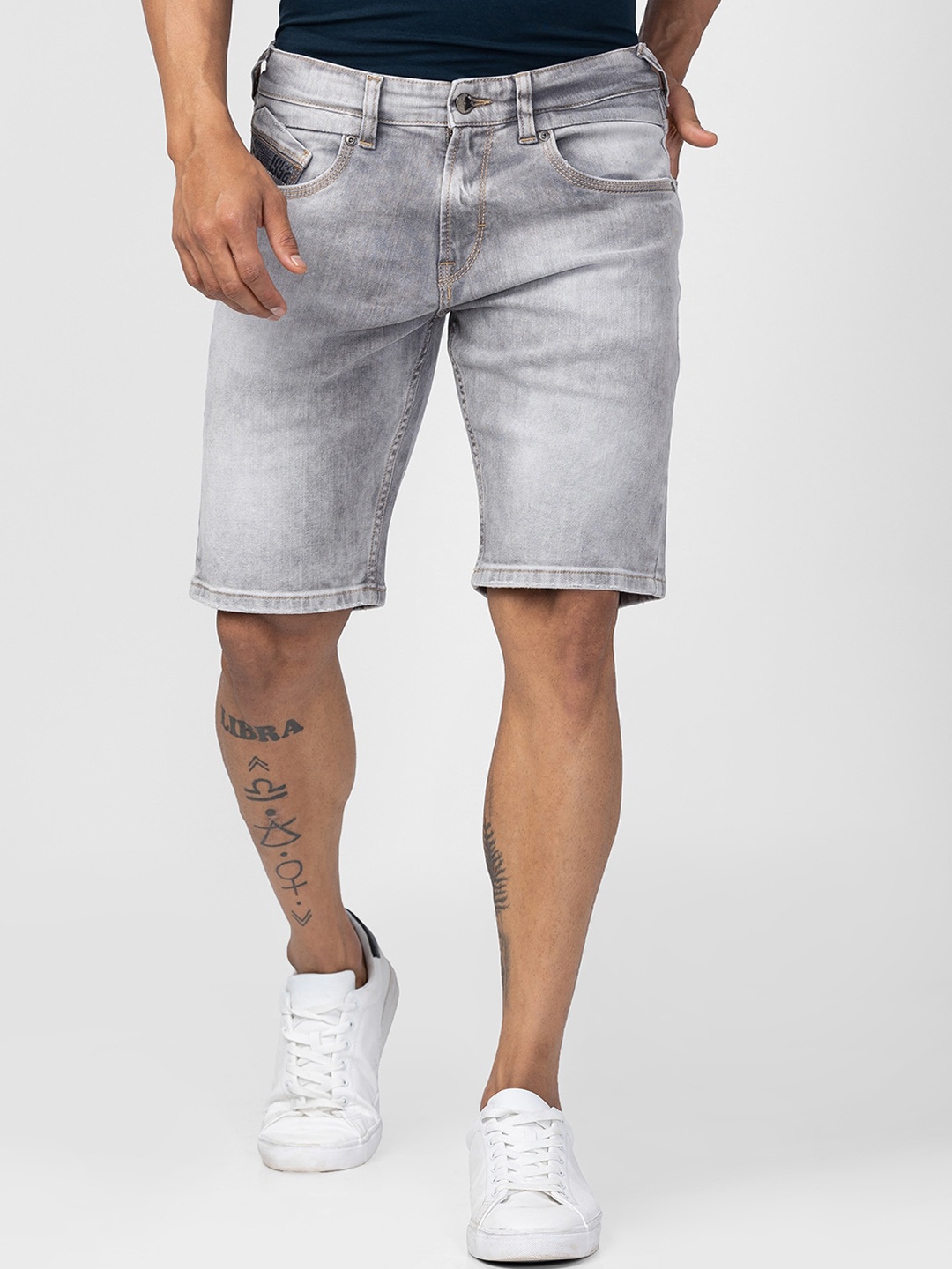 

SPYKAR Men Washed Slim Fit Cotton Denim Shorts, Grey