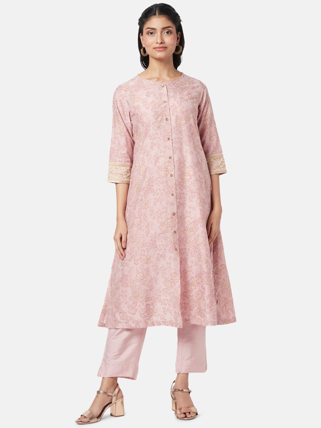 

RANGMANCH BY PANTALOONS Floral Printed Kurta with Trousers & Dupatta, Pink