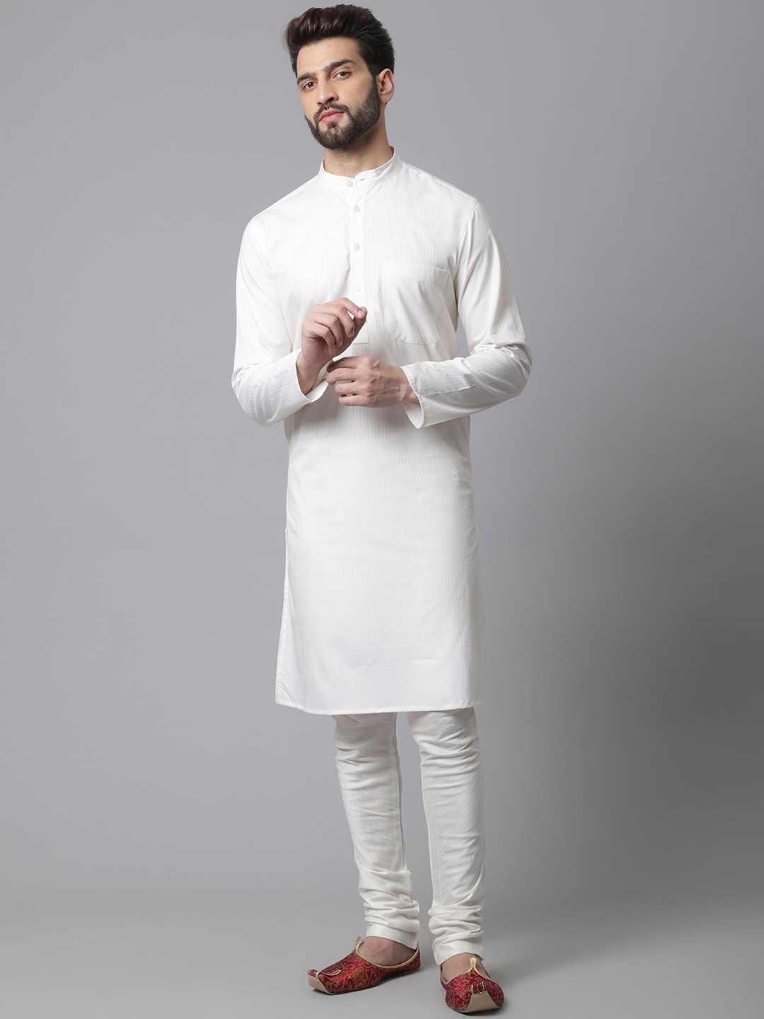

even Men Cotton Striped Kurta, White