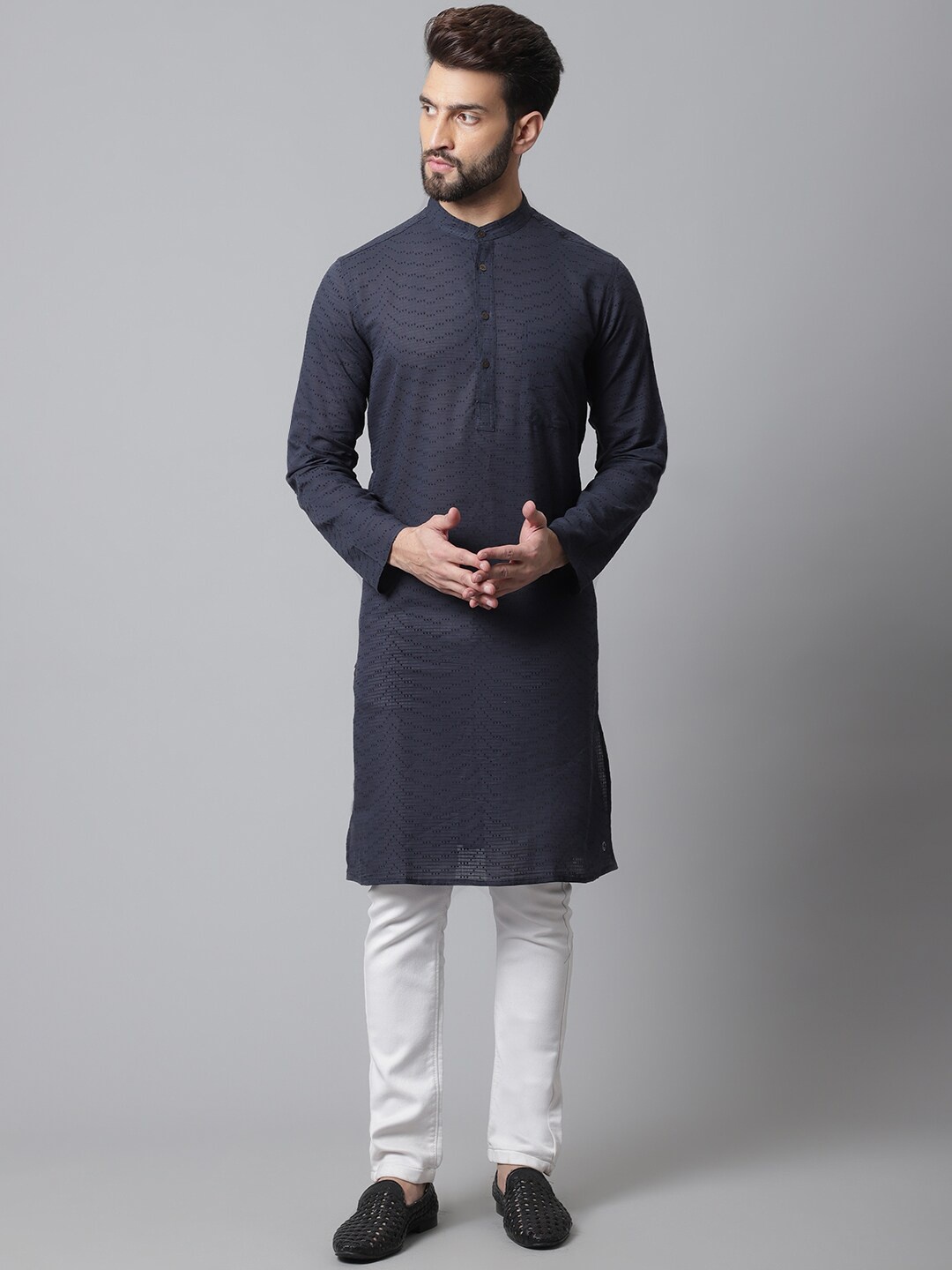 

even Men Cotton Striped Kurta, Blue