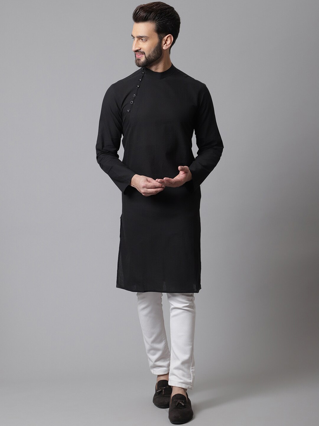 

even Men Cotton Kurta, Black