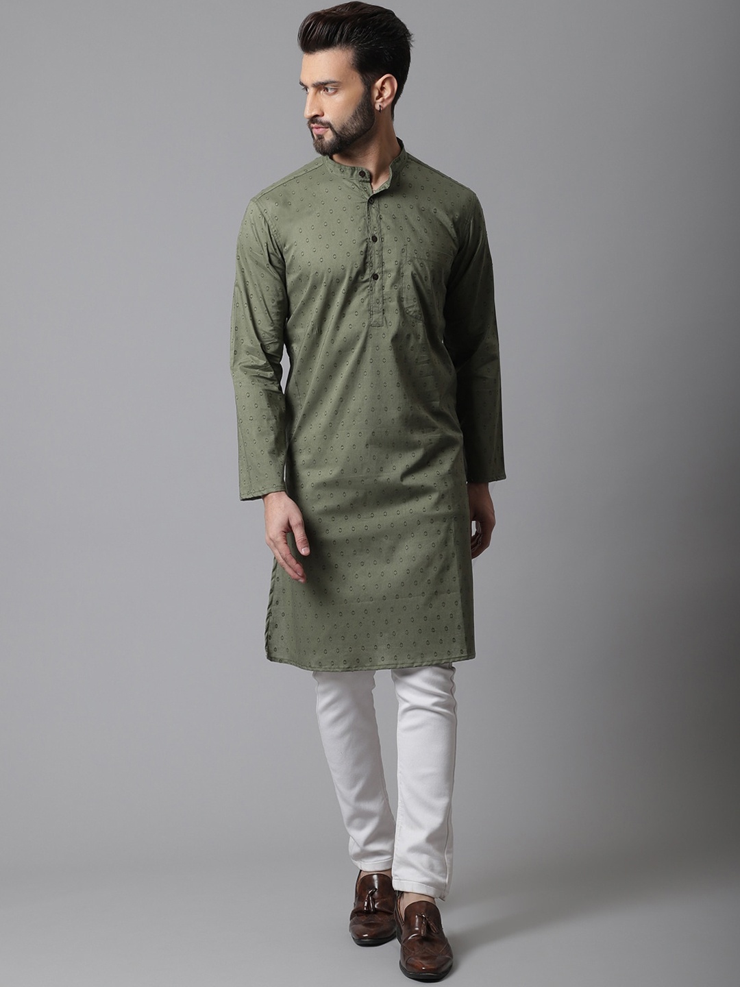 

even Men Cotton Ethnic Motifs Printed Kurta, Green