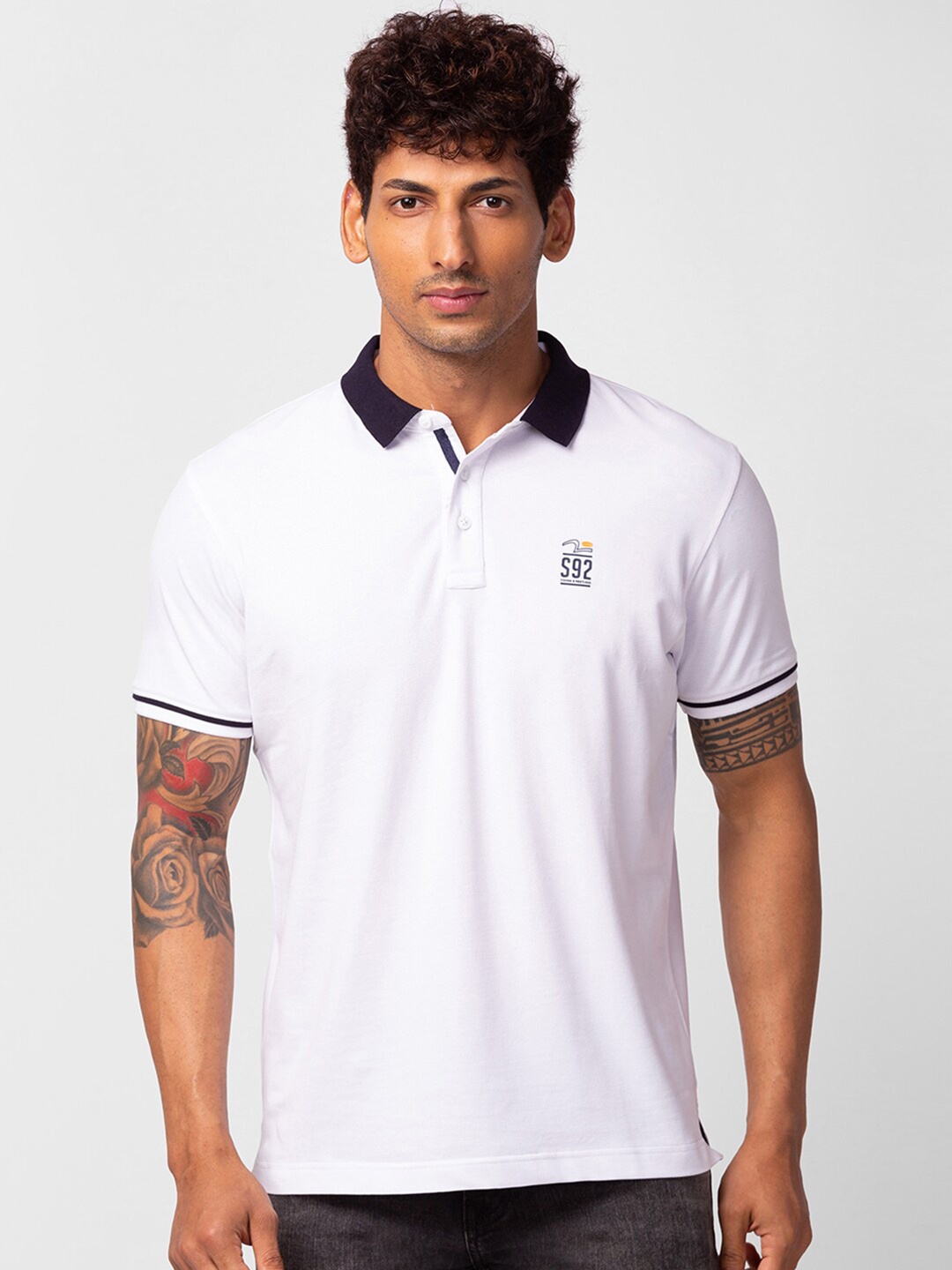 

SPYKAR Men Polo Collar Slim Fit Cotton T-shirt, White