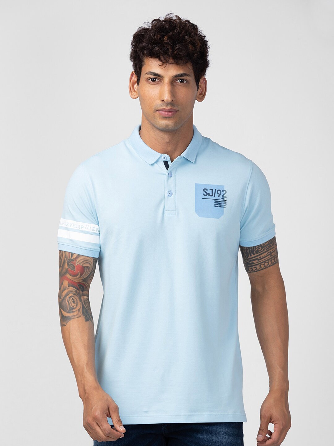 

SPYKAR Men Polo Collar Slim Fit T-shirt, Blue