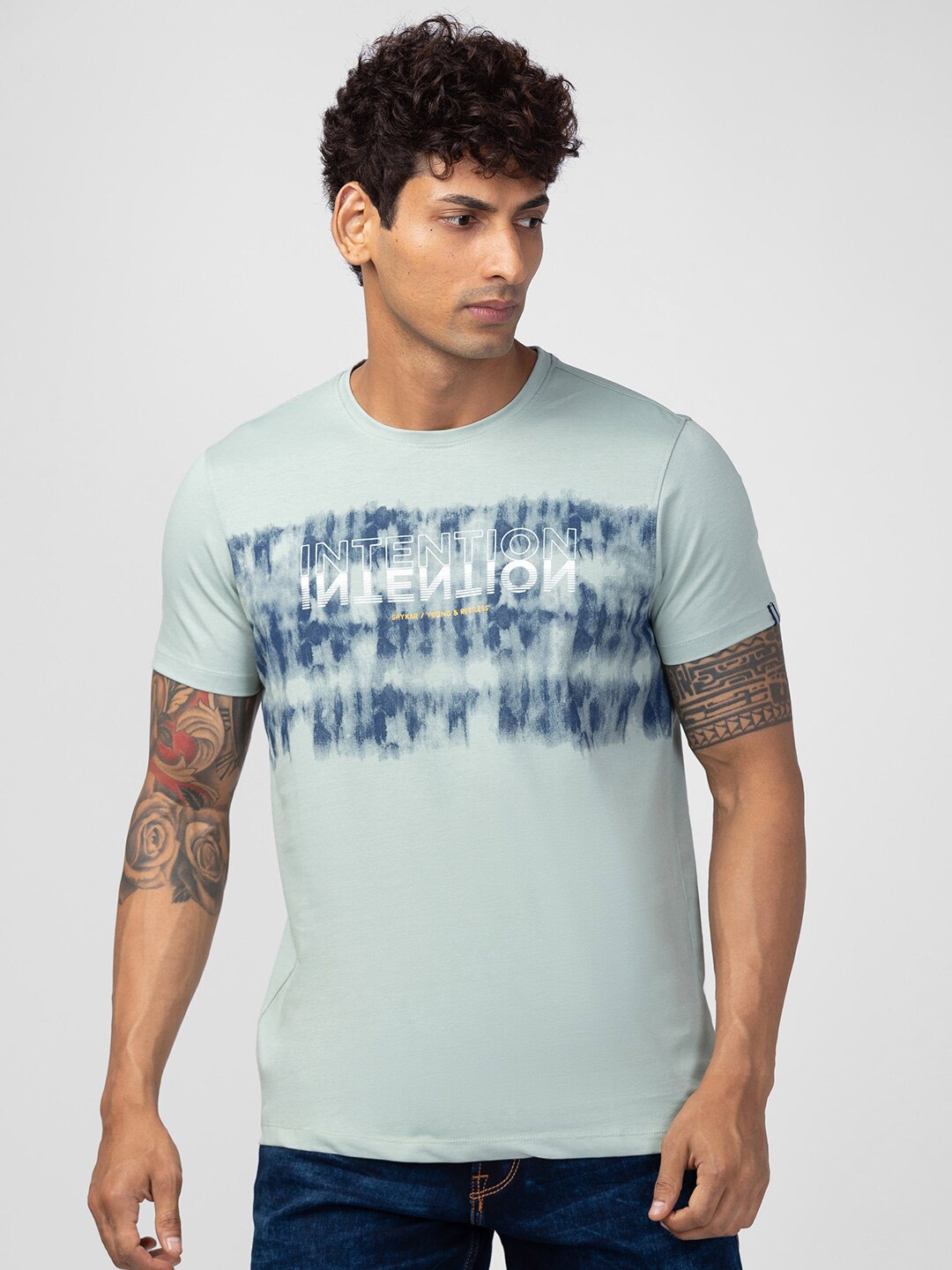 

SPYKAR Men Typography Printed Slim Fit T-shirt, Green