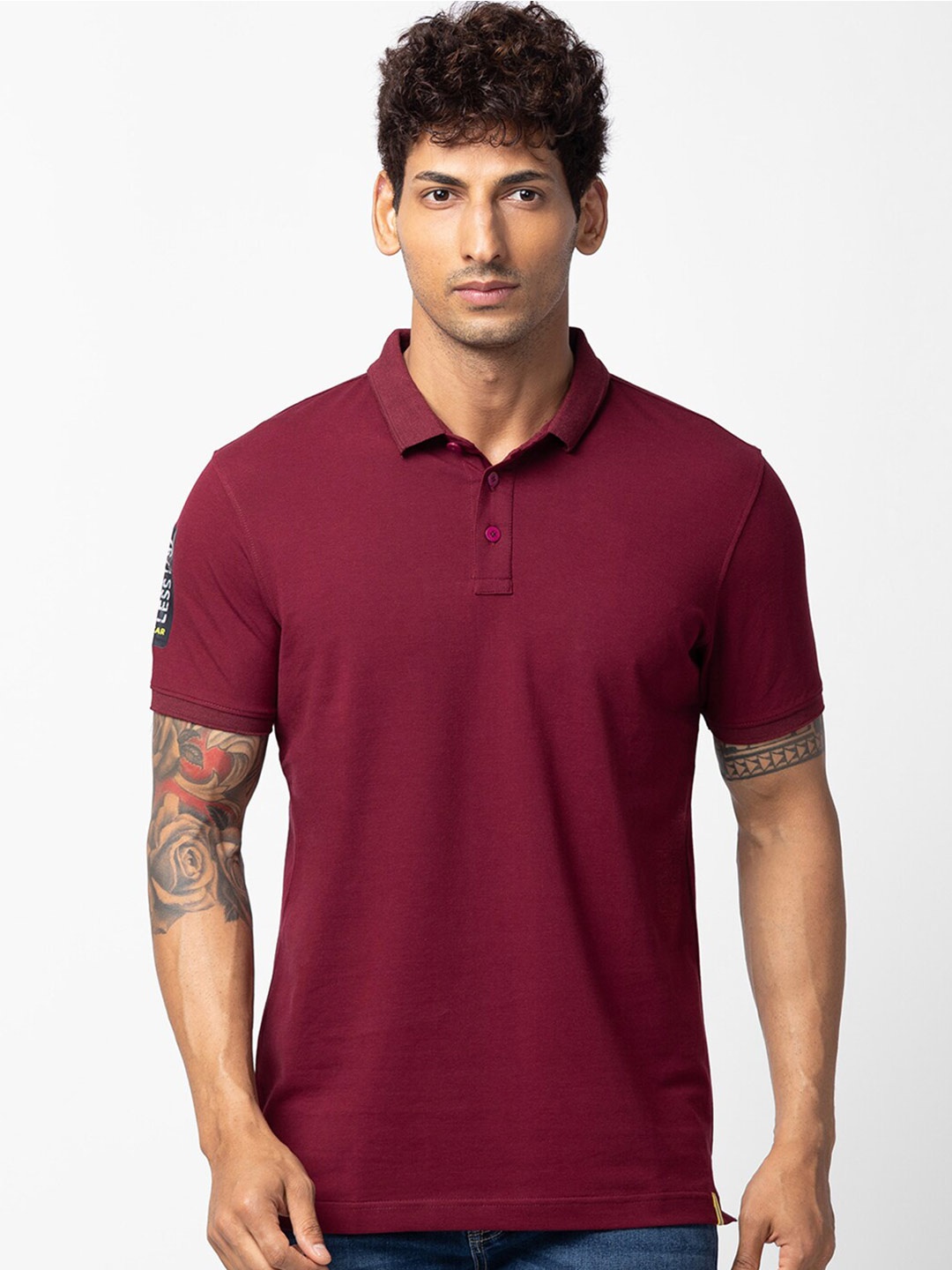 

SPYKAR Men Polo Collar Slim Fit T-shirt, Maroon