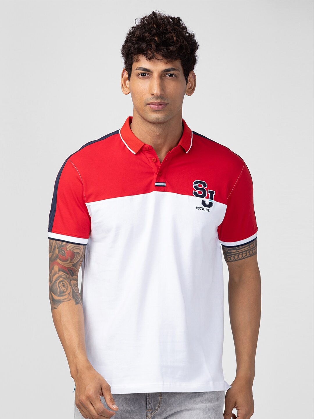 

SPYKAR Men Colourblocked Polo Collar Slim Fit Cotton T-shirt, Red