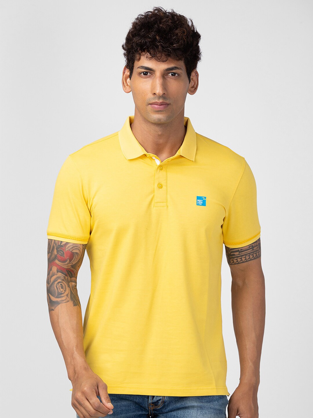 

SPYKAR Men Polo Collar Slim Fit Cotton T-shirt, Yellow