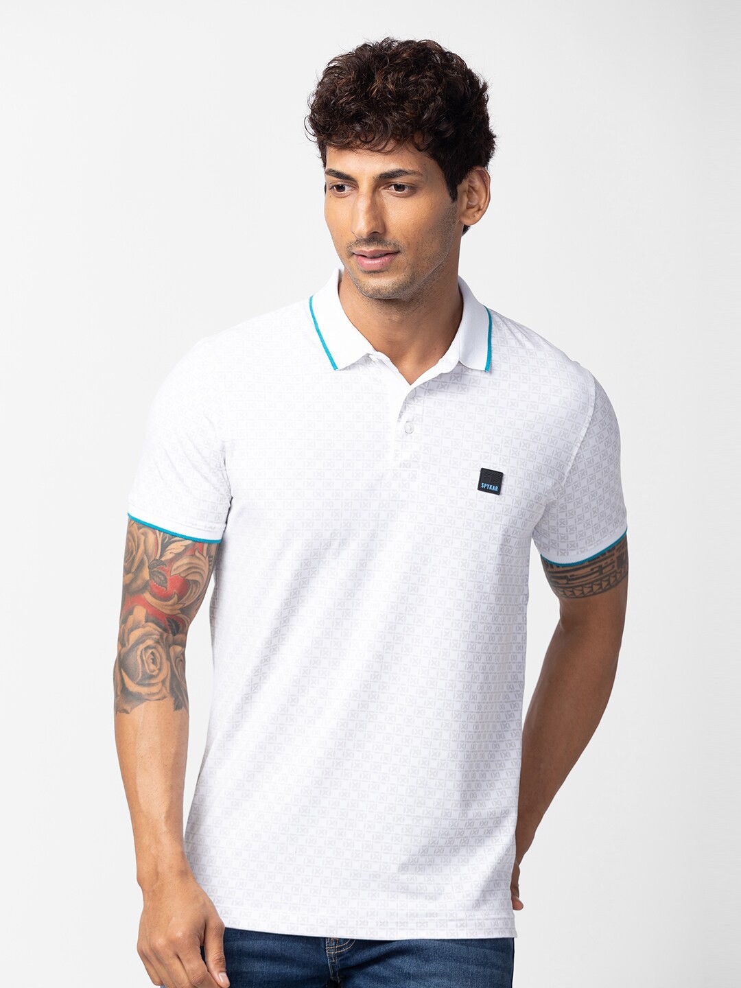 

SPYKAR Men Printed Cotton T-shirt, White