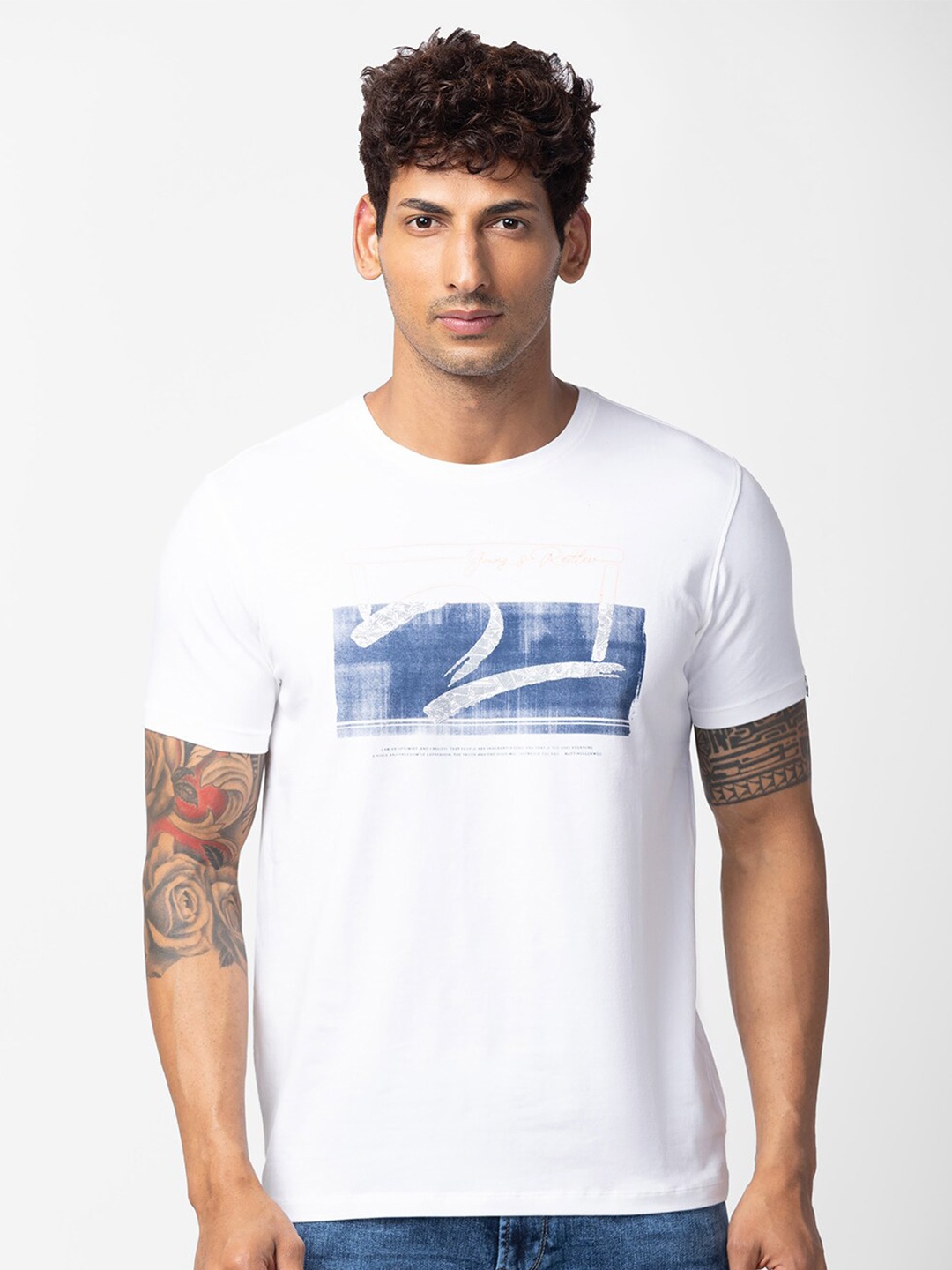 

SPYKAR Men Printed Cotton T-shirt, White