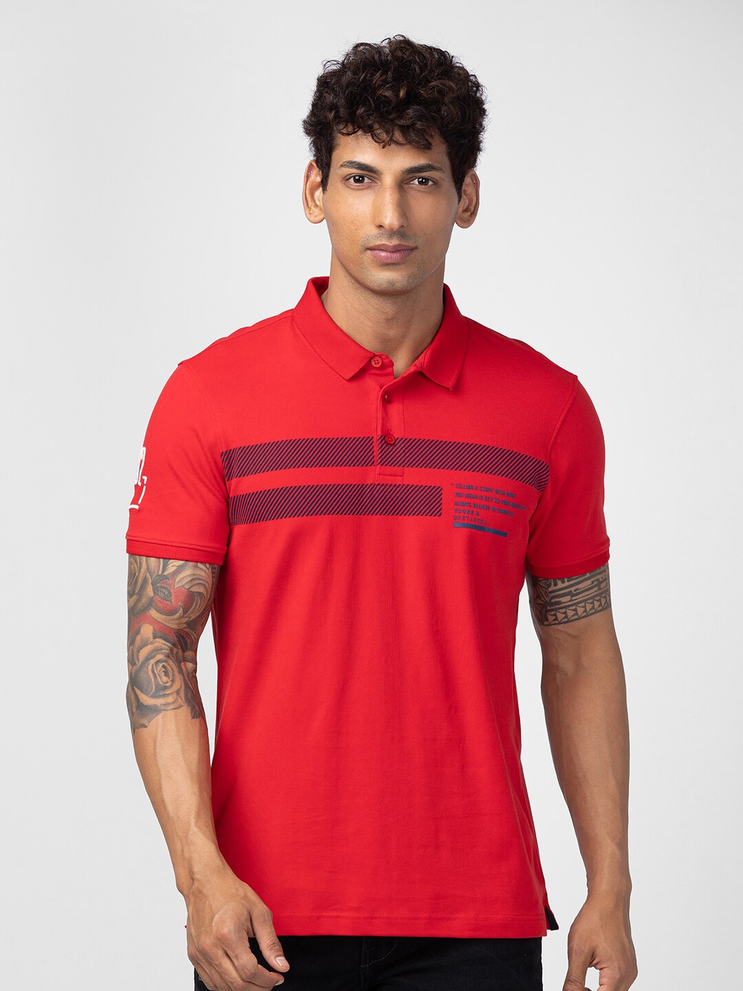 

SPYKAR Men Polo Collar Slim Fit Cotton T-shirt, Rust