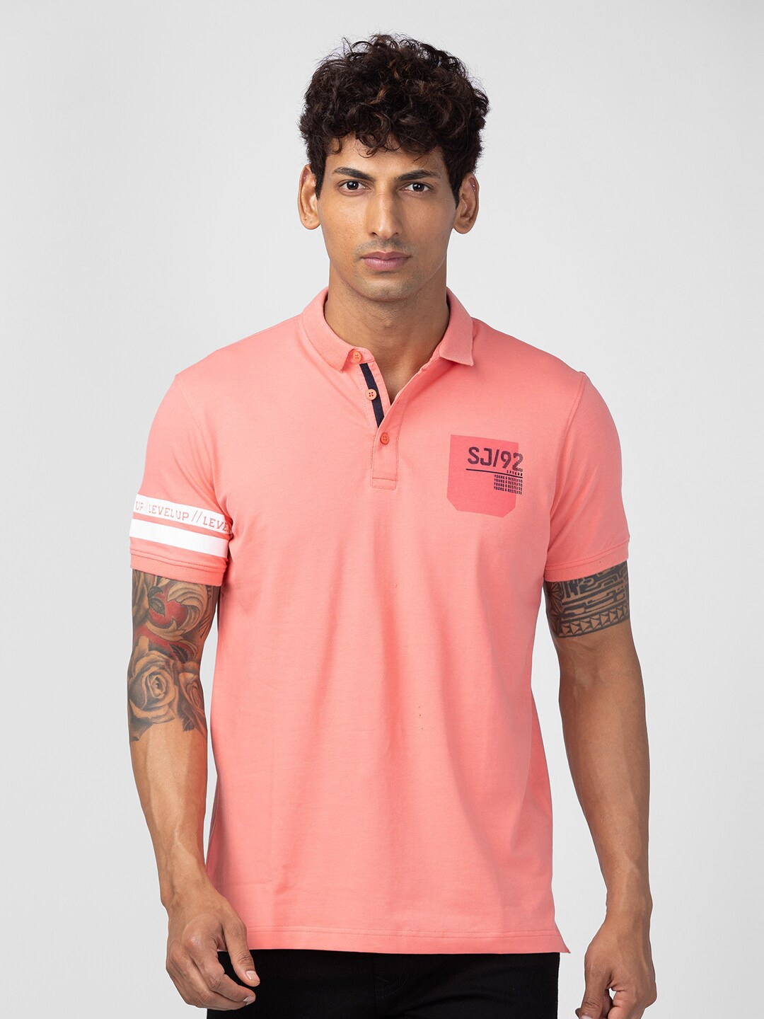 

SPYKAR Men Polo Collar Slim Fit Cotton T-shirt, Pink