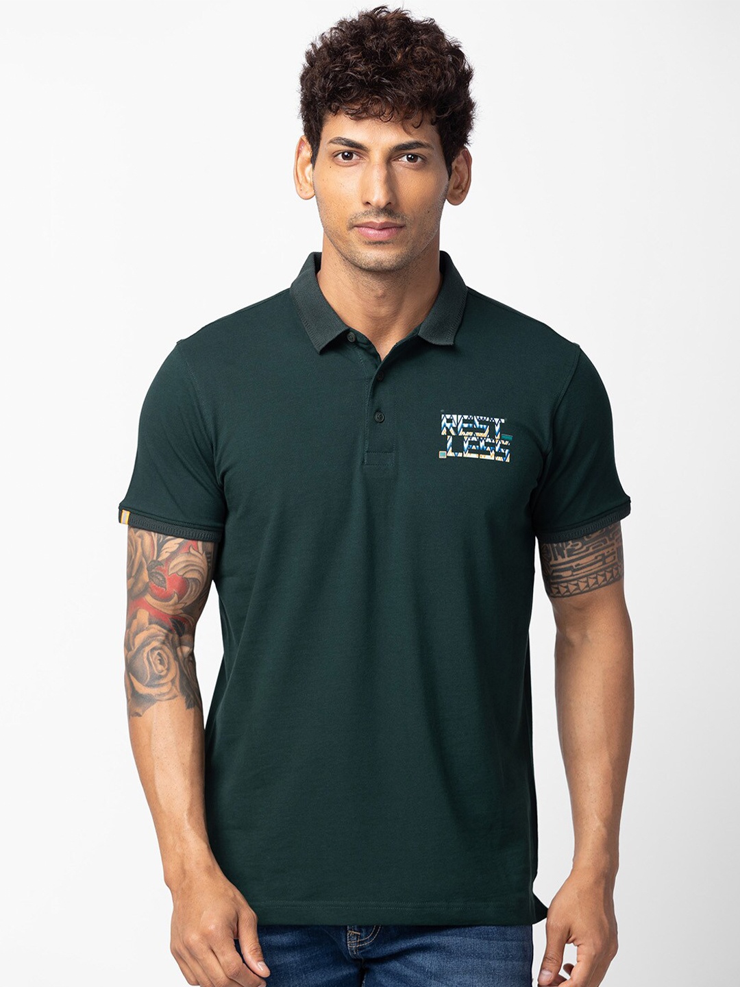 

SPYKAR Men Polo Collar Slim Fit Cotton T-shirt, Green