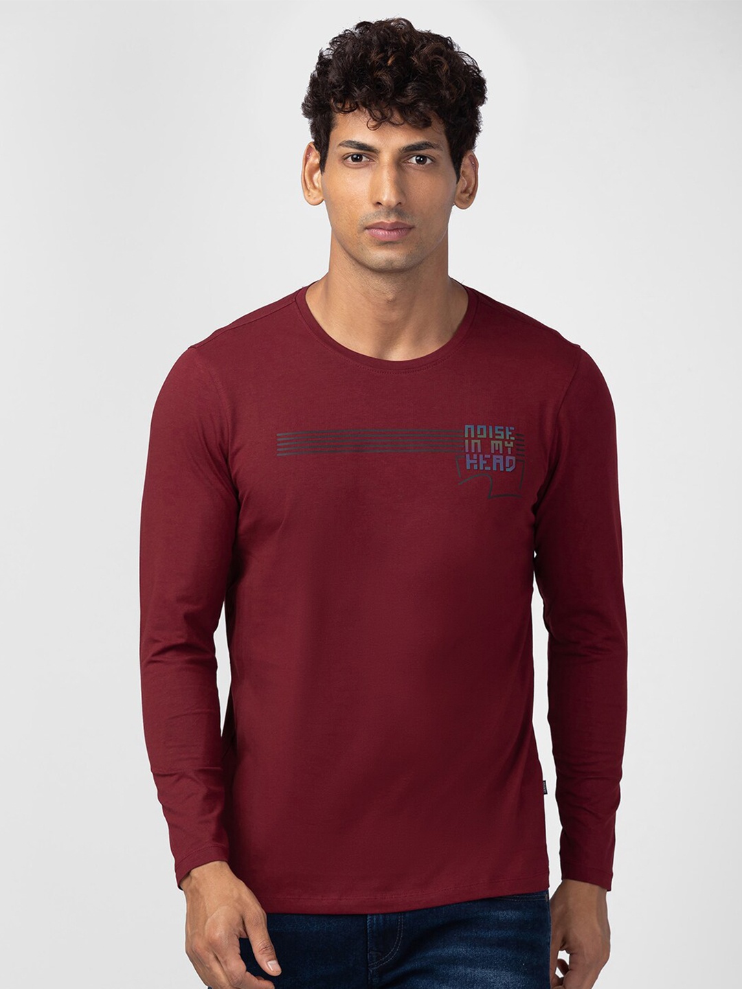 

SPYKAR Men Slim Fit Cotton T-shirt, Maroon