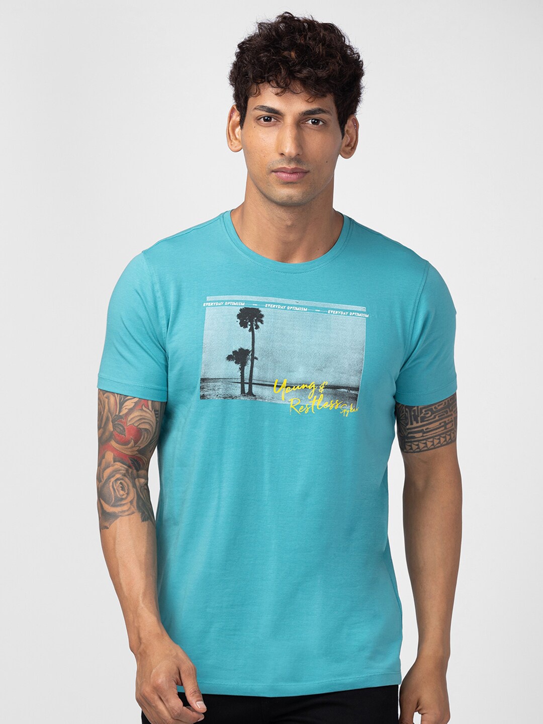 

SPYKAR Men Printed Slim Fit Cotton T-shirt, Blue