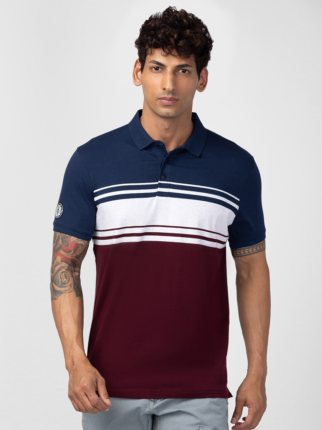 

SPYKAR Men Colourblocked Polo Collar Slim Fit Cotton T-shirt, Maroon