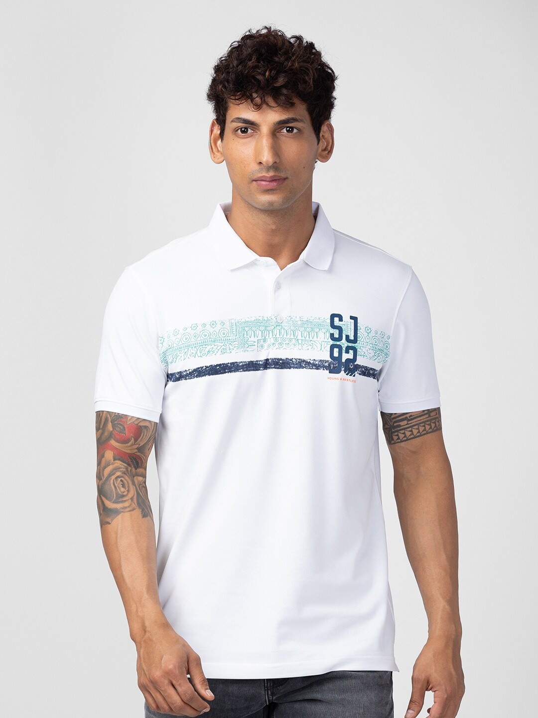 

SPYKAR Men Printed Polo Collar Slim Fit T-shirt, White
