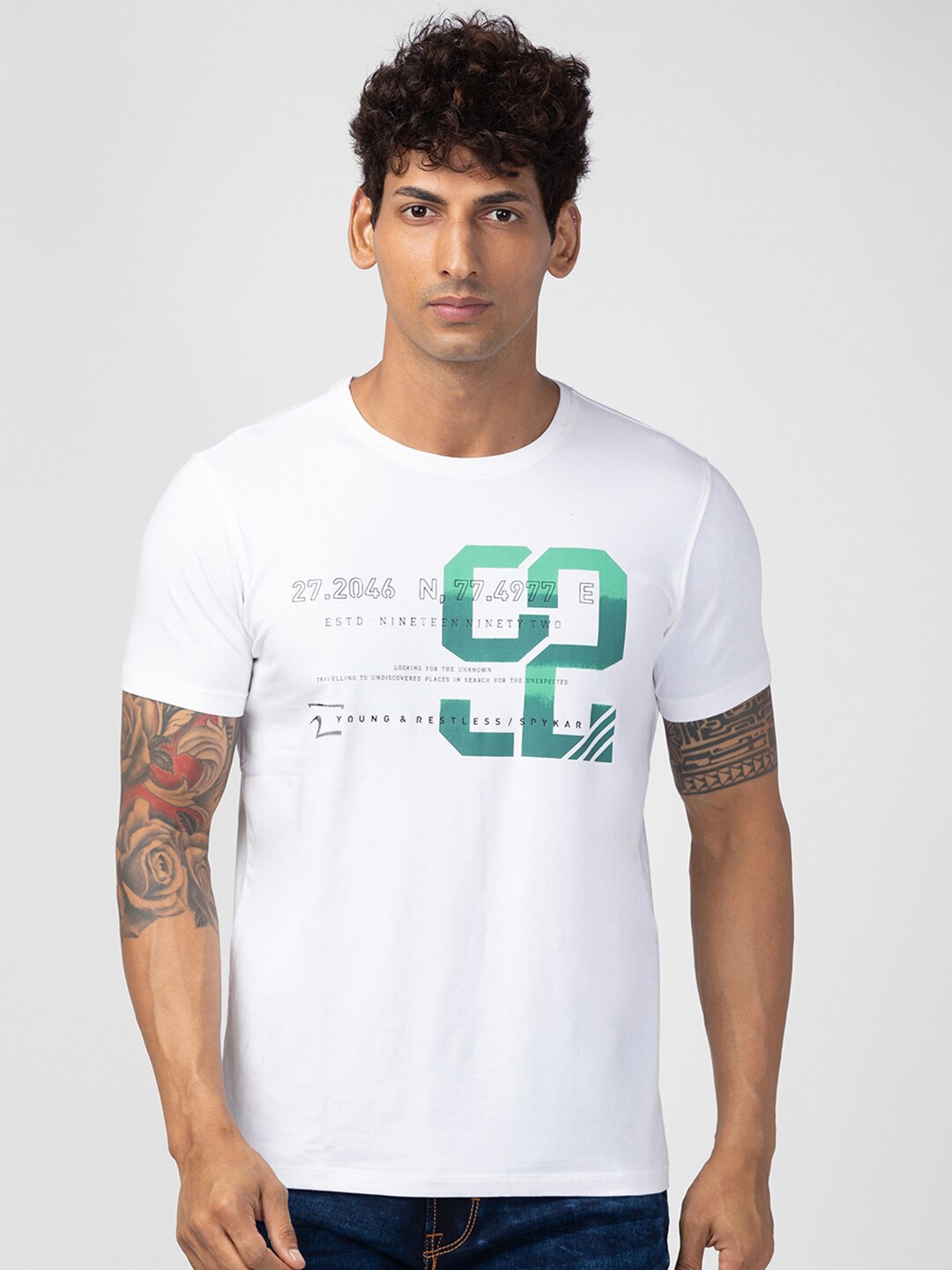 

SPYKAR Men Typography Printed T-shirt, White