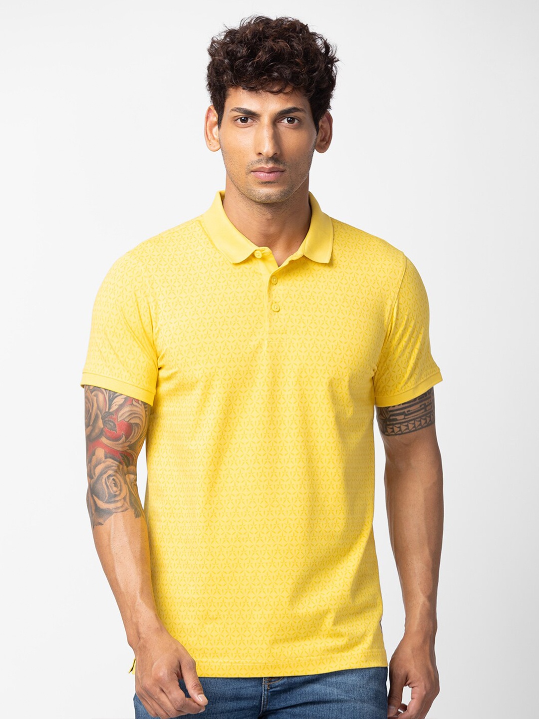 

SPYKAR Men Cotton Polo Collar Slim Fit T-shirt, Yellow