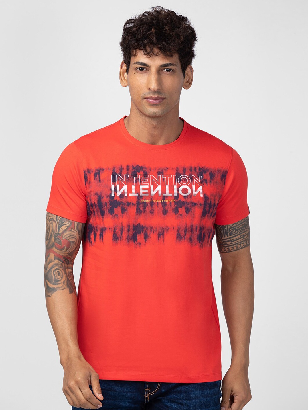 

SPYKAR Men Cotton Typography Printed T-shirt, Pink