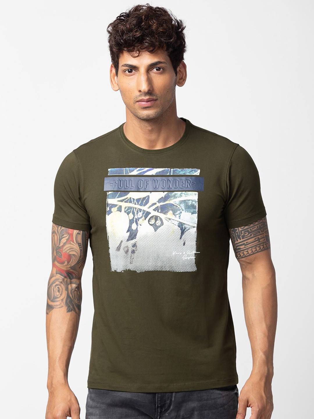 

SPYKAR Men Cotton Printed T-shirt, Green