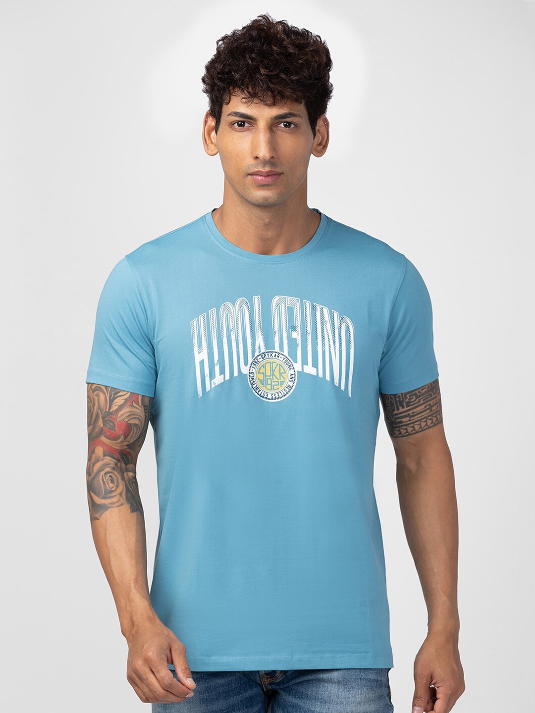 

SPYKAR Men Cotton Typography Printed T-shirt, Blue