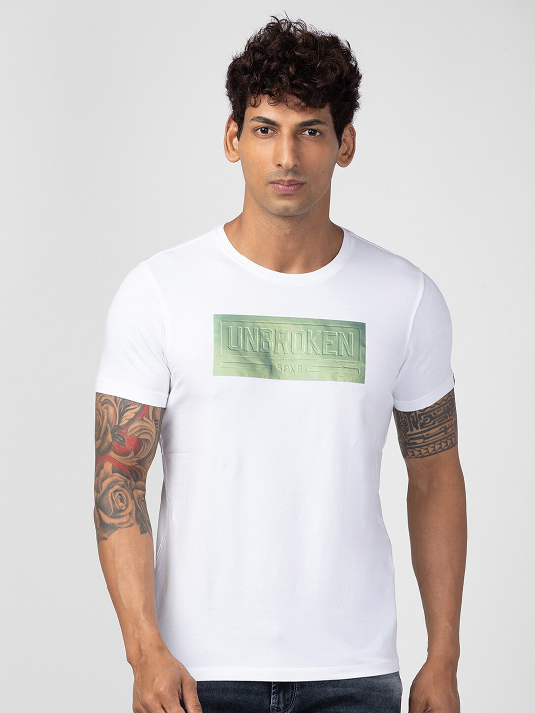 

SPYKAR Men Cotton Typography Printed T-shirt, White