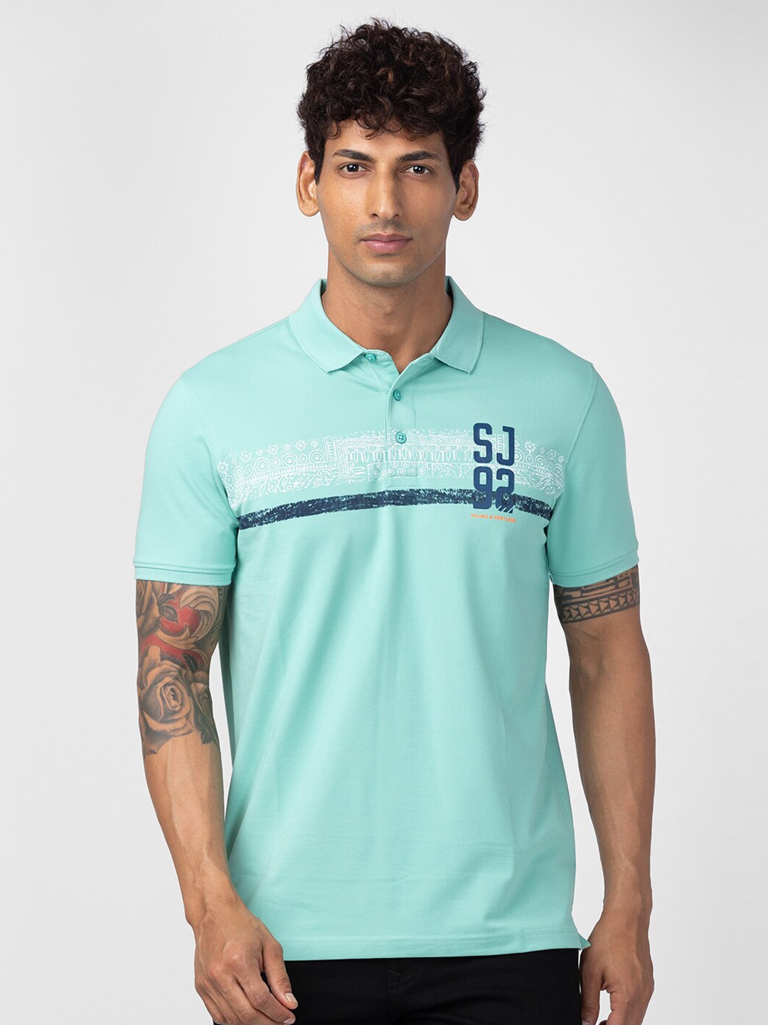 

SPYKAR Men Cotton Polo Collar T-shirt, Green