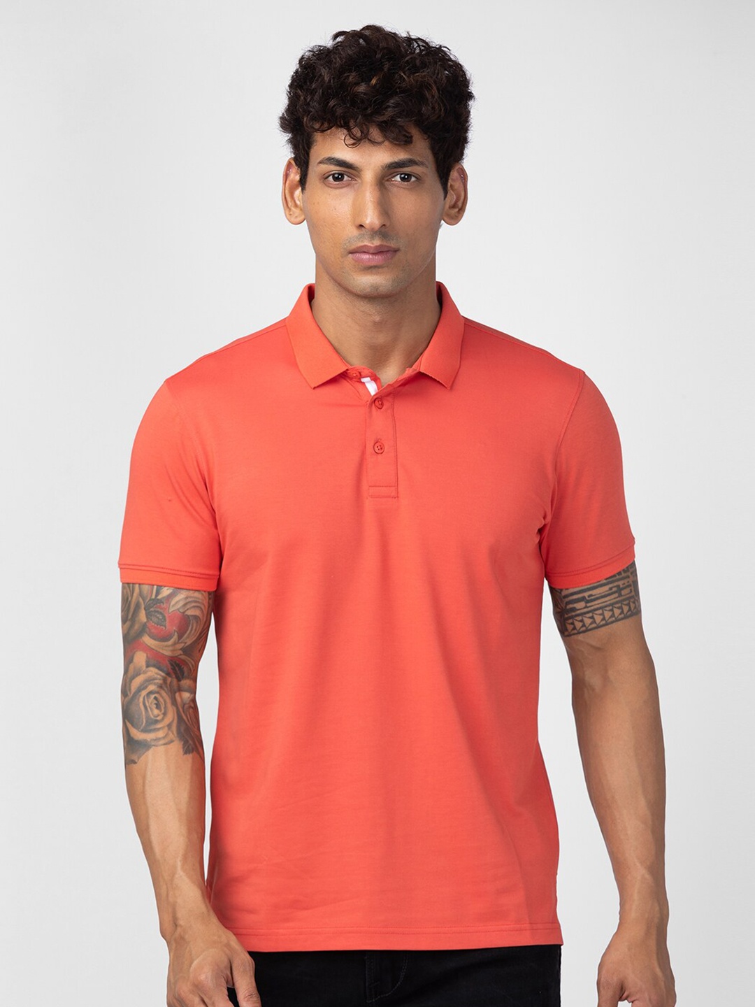 

SPYKAR Men Polo Collar Slim Fit Cotton T-shirt, Peach