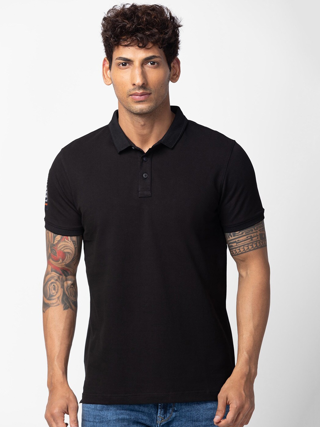 

SPYKAR Men Polo Collar Slim Fit Cotton T-shirt, Black