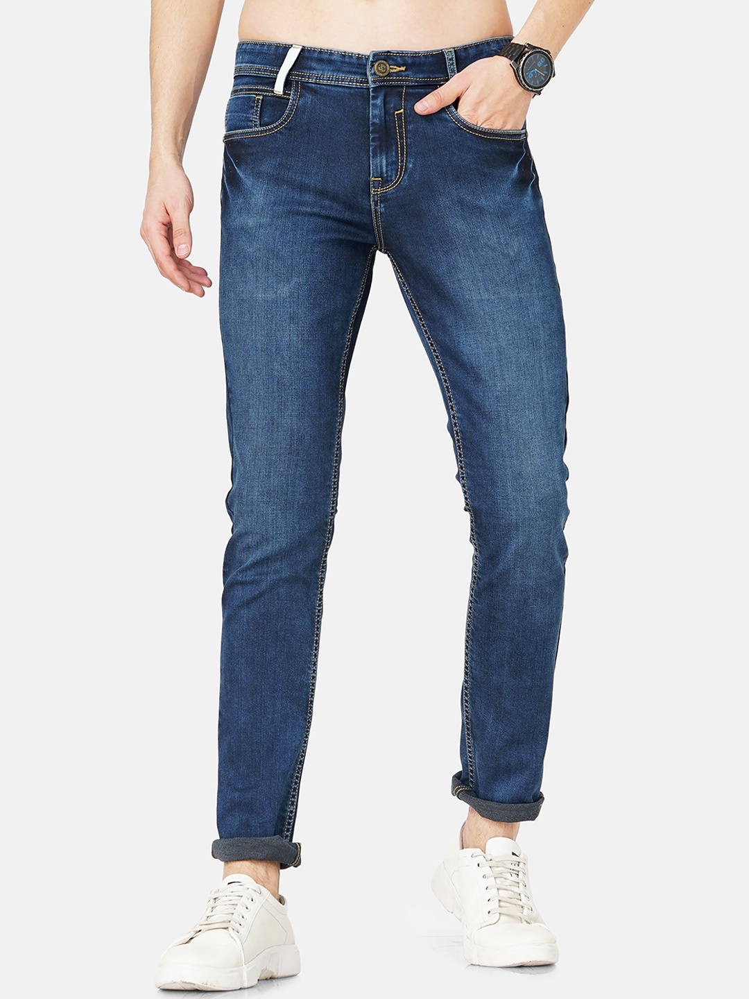 

Jean Cafe Men Jean Slim Fit Light Fade Cotton Jeans, Blue