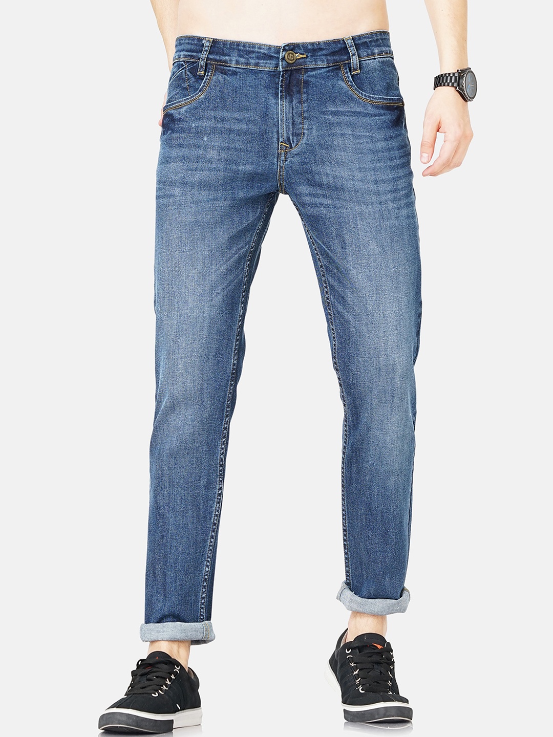 

Jean Cafe Men Jean Slim Fit Heavy Fade Cotton Jeans, Blue