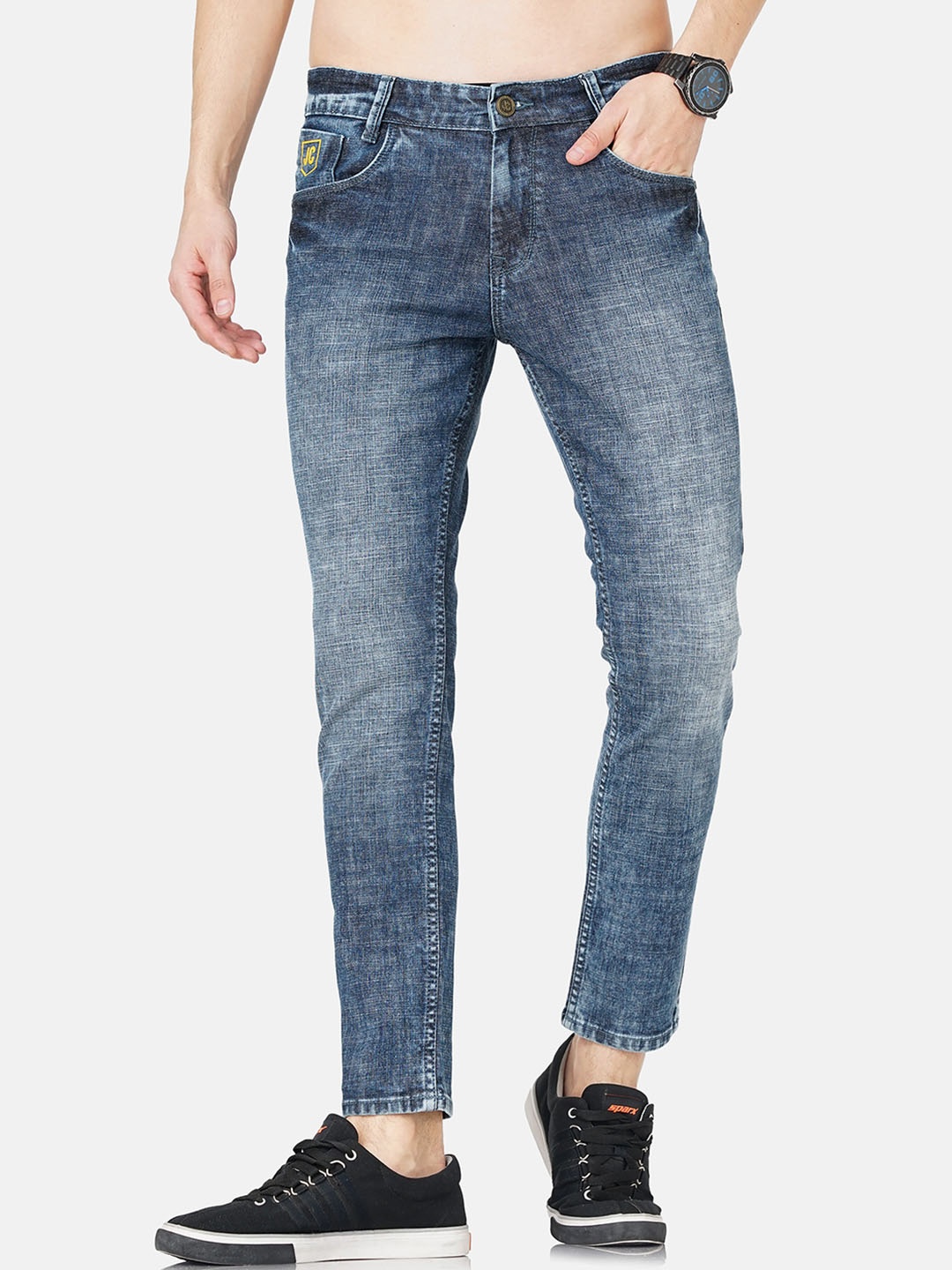 

Jean Cafe Men Jean Skinny Fit Heavy Fade Cotton Jeans, Blue